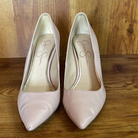 JESSICA SIMPSON Pink Patent Leather Heels size 7.5 JP-LAENIE Pointy toe - Picture 2 of 11